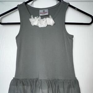 Hanna Andersson Jersey Tank Tulle Ruffle Layer‎ Gray White Dress Size 5 (110cm)